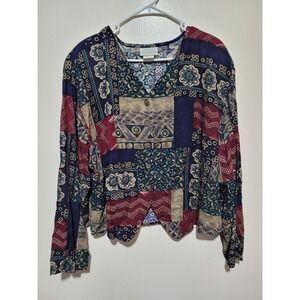 Vintage Chelsea Wearhouse Blouse Women 24W Multicolor  Patchwork Boho